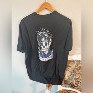 Troll Co.  Black Short-Sleeve Tee with White Skull & Blue Collar Graphic